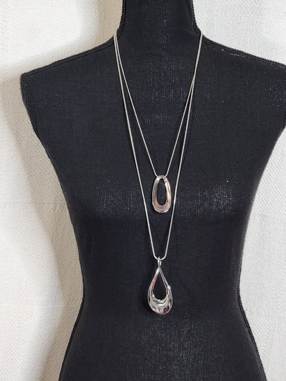 Chico's Silver Tone Double Pendant Double Snake Chain 24" Statement Necklace